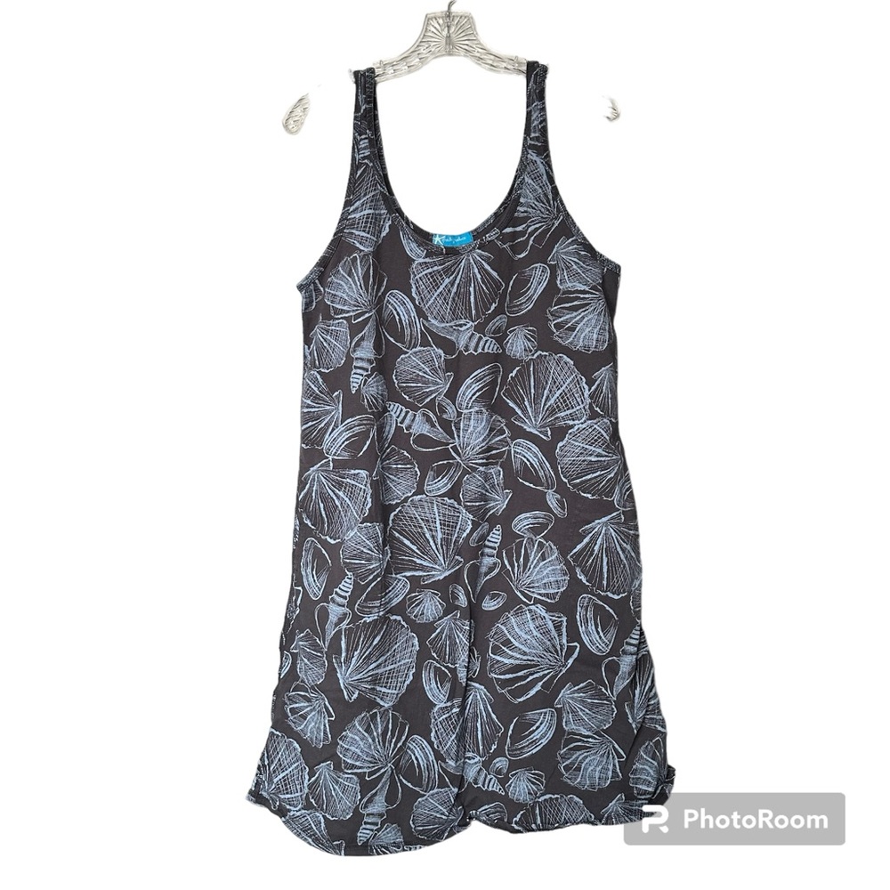 fresh produce Black Mini Dress with White Shell Print